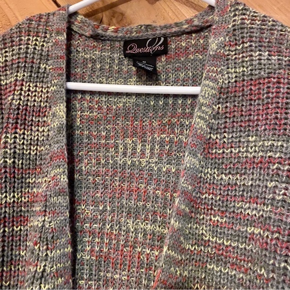 Questions Long Sleeve Gray Open Front Cardigan Sweater Size Medium - Picture 2 of 8